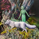 green woman and arctic fox and lichen